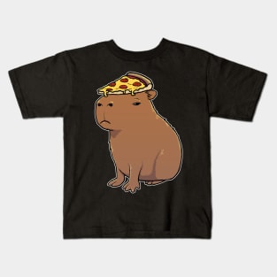 Capybara with Pepperoni Pizza on its head Kids T-Shirt